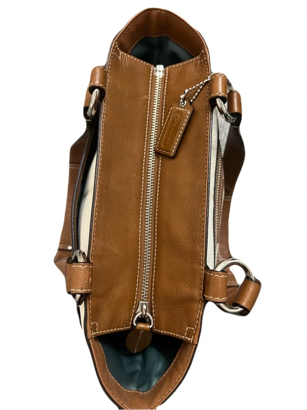 Coach Cream Leather Shoulder Tote with Brown Trim - Picture 6 of 12